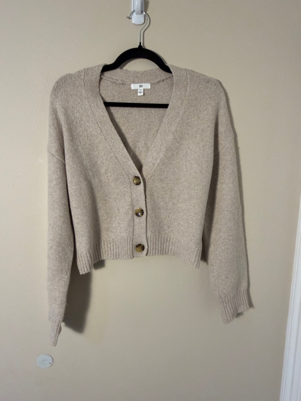 BP Womens Knit Crop Button Front Sweater Cardigan Oatmeal Light Size S